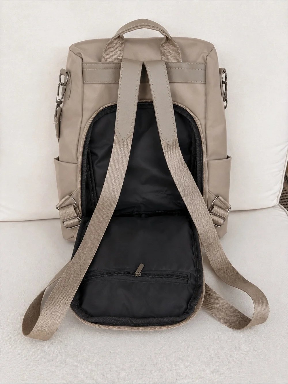 NEW Convertible Backpack Crossbody Bag Taupe Rear Open Lightweight Travel Purse